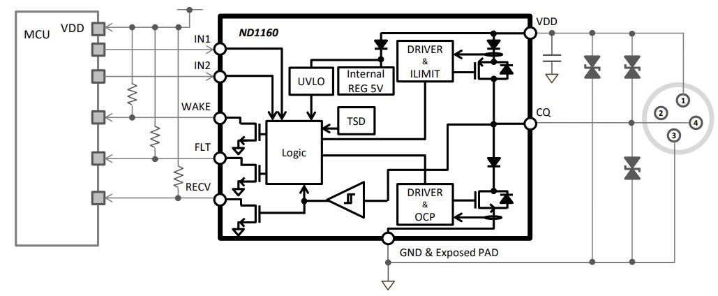 Application Circuit Diagram - Nisshinbo ND1160 IO-Link Device Transceiver
